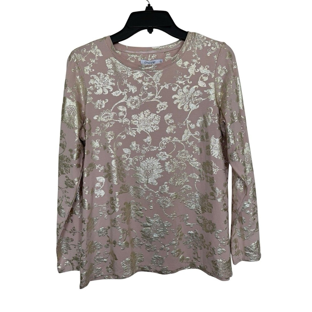 Chico’s Sz 1(M) Touch Of Cool Damask Foil Layering Top NWT